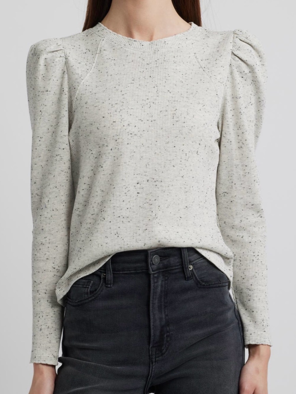 Wit & Wisdom Puff Shoulder Long Sleeve Speckled Waffle Thermal Top XL